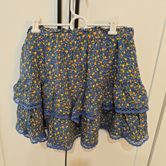 Tarse Skirt Sz Extra Large Floral Ruffle Layered Mini Rayon Boho Flower - Picture 9 of 9